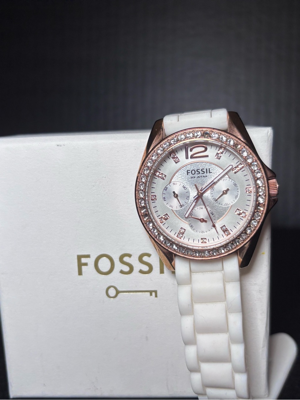 Fossil Women's White Ceramic Watch with Rose Gold Accents